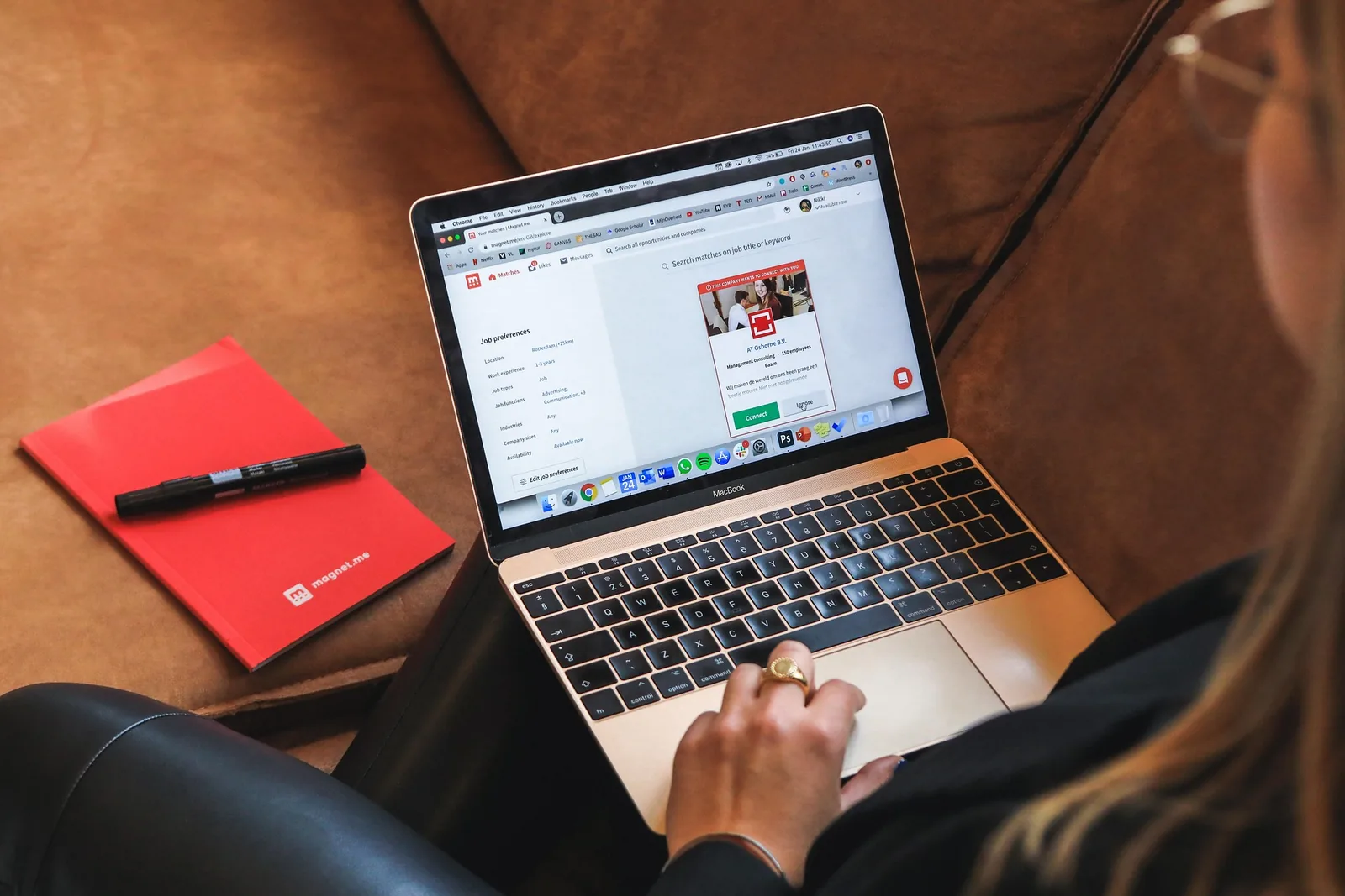 Person browsing a website on a laptop