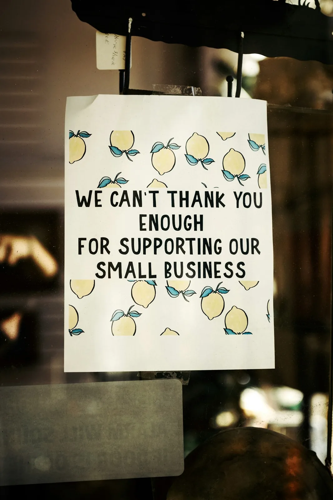 Thank you for supporting our small business sign in a shop window